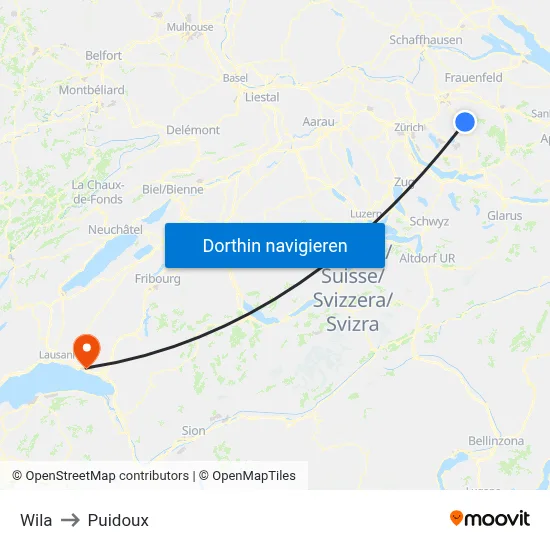 Wila to Puidoux map