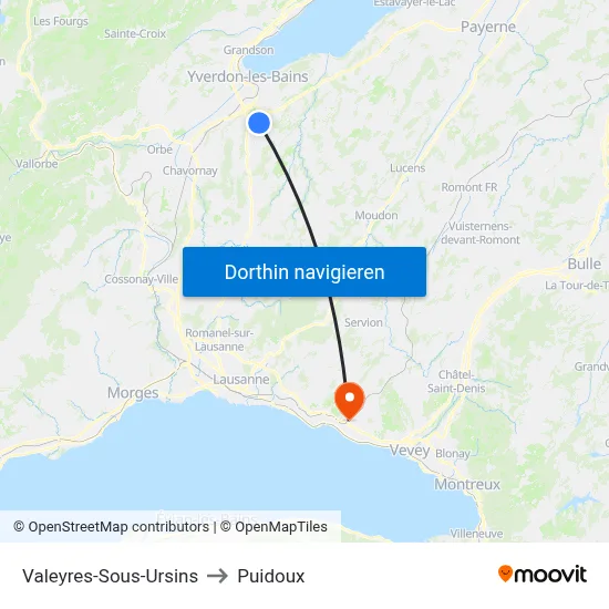 Valeyres-Sous-Ursins to Puidoux map