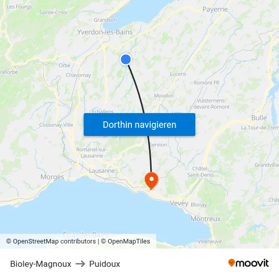 Bioley-Magnoux to Puidoux map