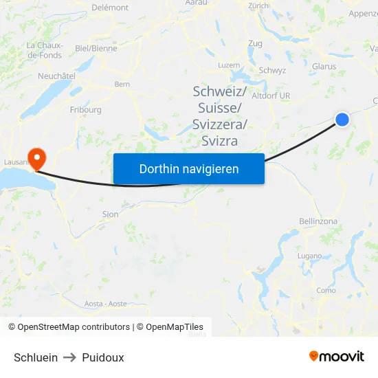 Schluein to Puidoux map