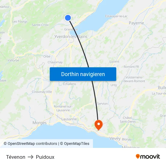 Tévenon to Puidoux map