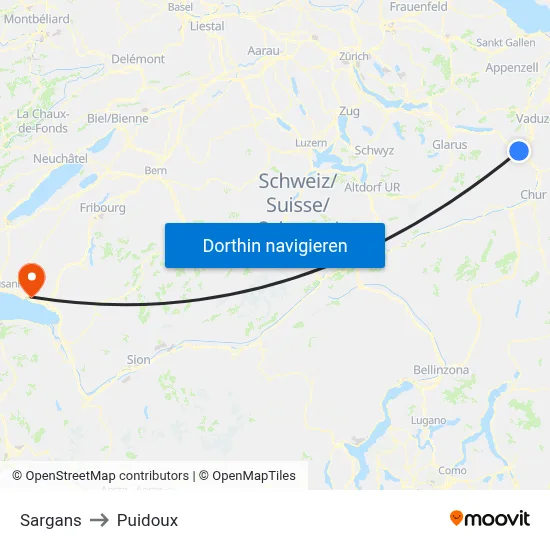 Sargans to Puidoux map