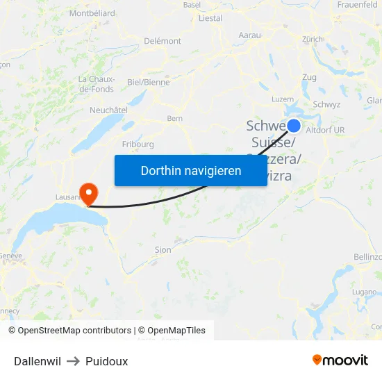 Dallenwil to Puidoux map