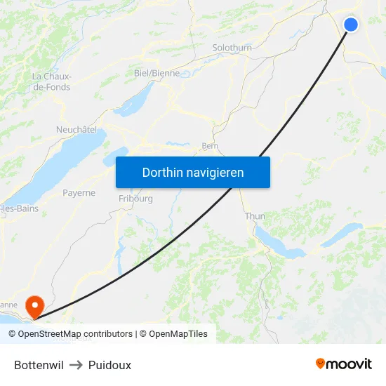 Bottenwil to Puidoux map