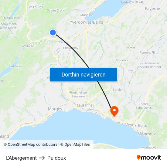 L'Abergement to Puidoux map