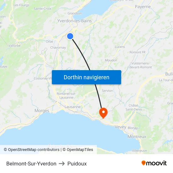 Belmont-Sur-Yverdon to Puidoux map