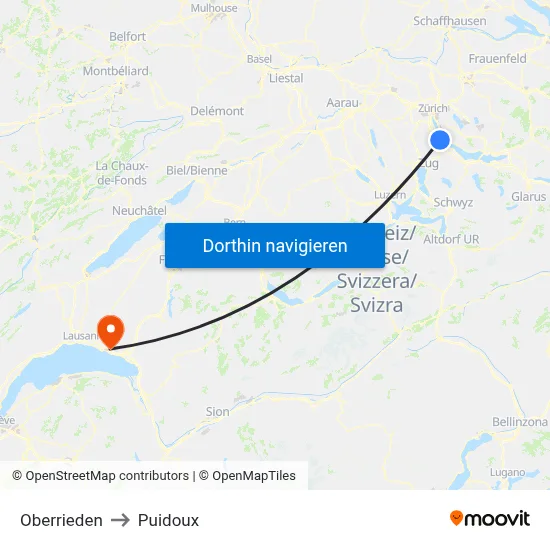 Oberrieden to Puidoux map