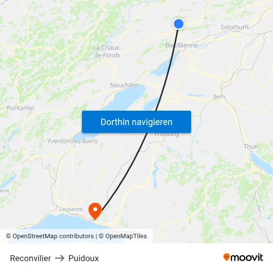Reconvilier to Puidoux map
