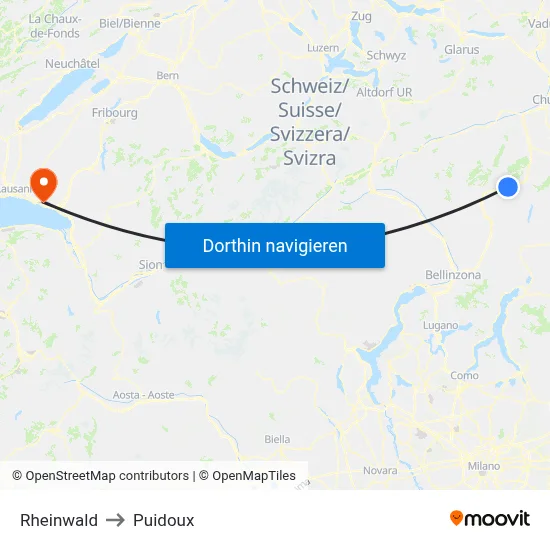 Rheinwald to Puidoux map