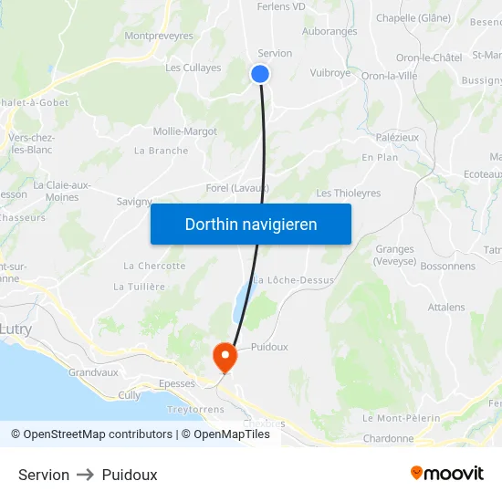 Servion to Puidoux map