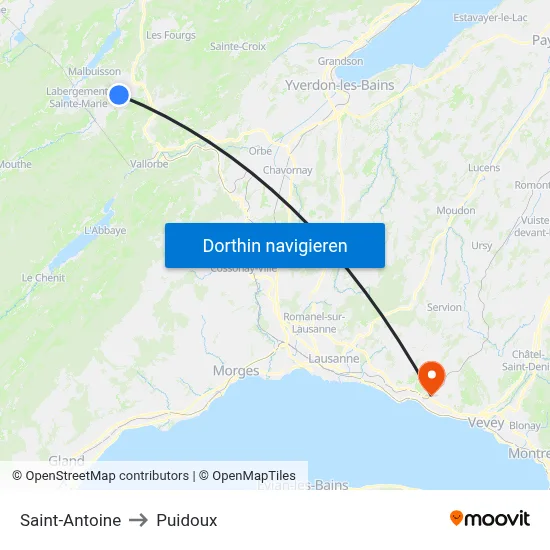 Saint-Antoine to Puidoux map