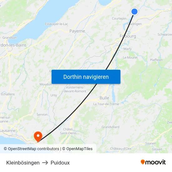 Kleinbösingen to Puidoux map
