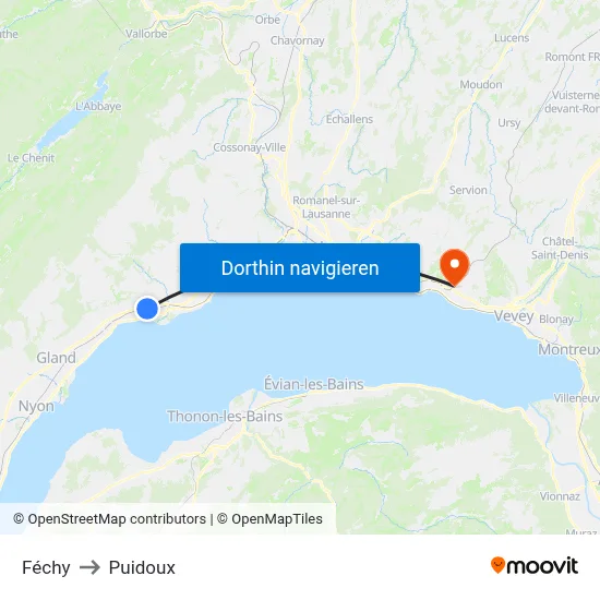 Féchy to Puidoux map