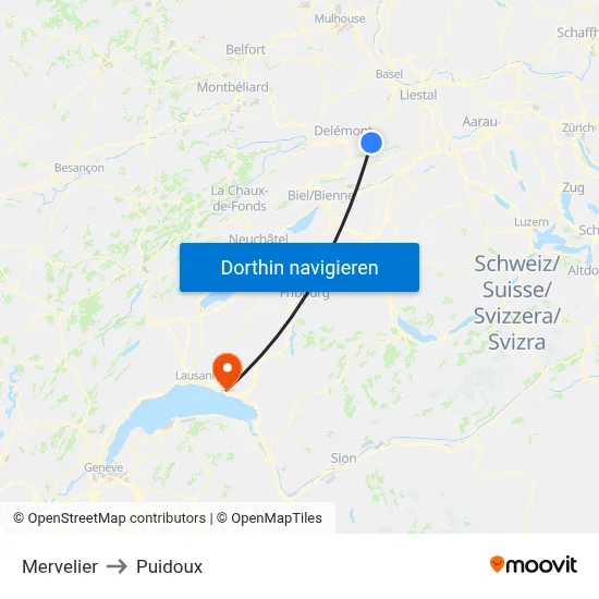 Mervelier to Puidoux map