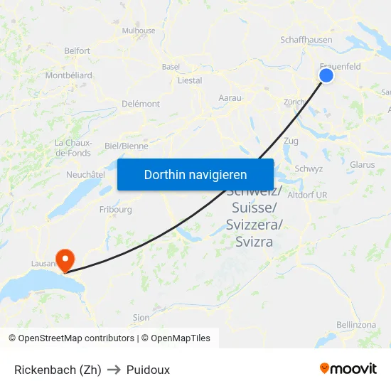 Rickenbach (Zh) to Puidoux map