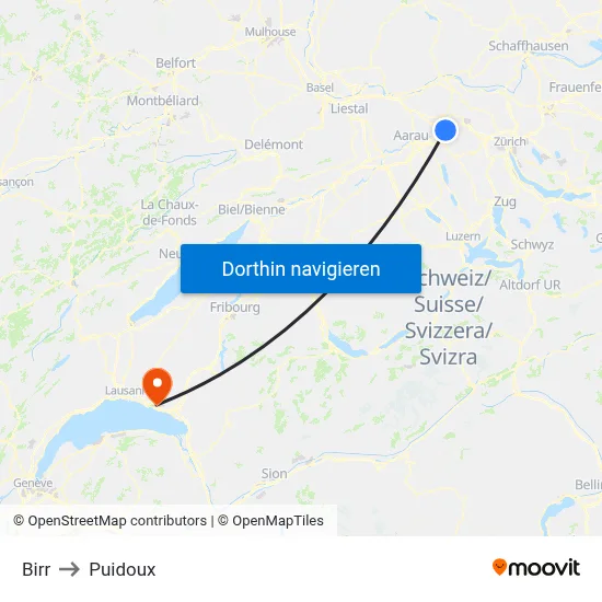 Birr to Puidoux map