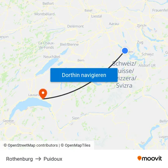 Rothenburg to Puidoux map