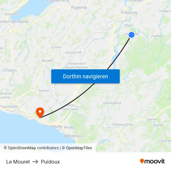 Le Mouret to Puidoux map