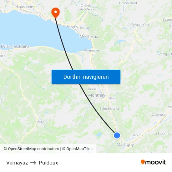 Vernayaz to Puidoux map
