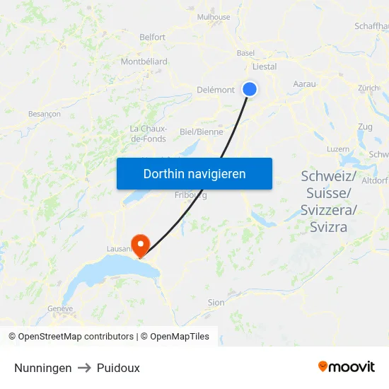 Nunningen to Puidoux map