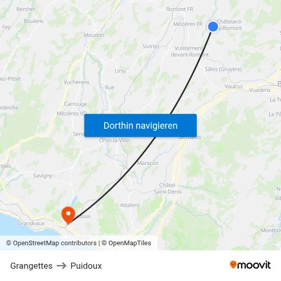 Grangettes to Puidoux map