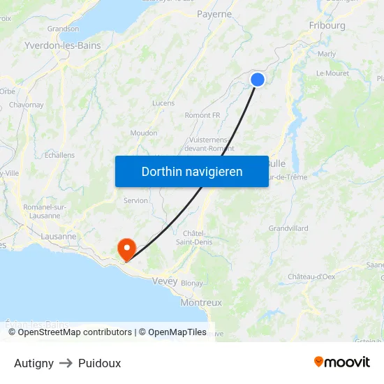 Autigny to Puidoux map