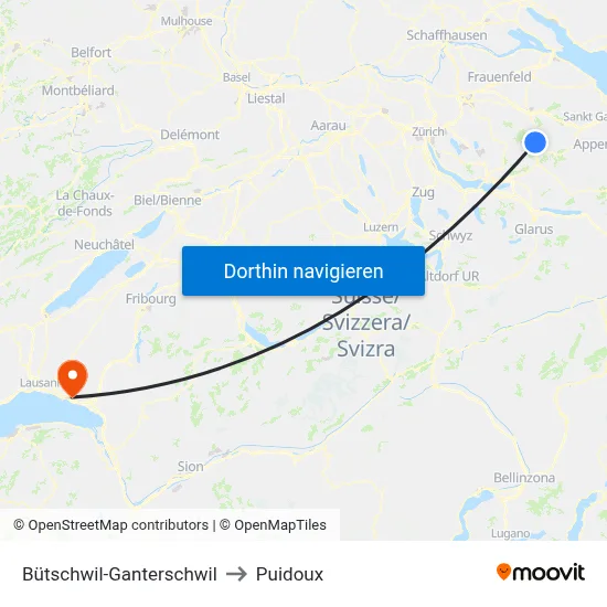 Bütschwil-Ganterschwil to Puidoux map