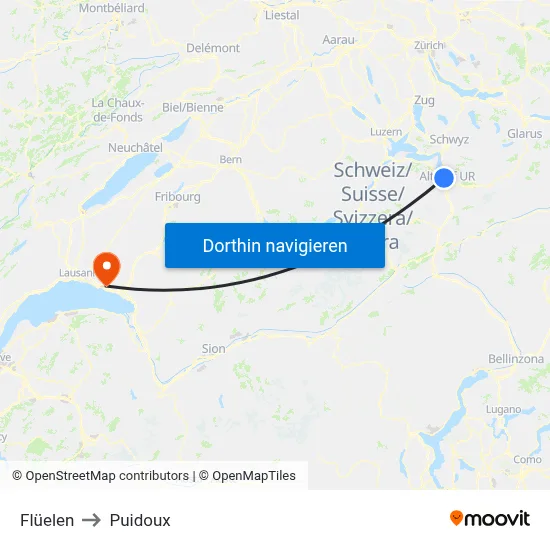 Flüelen to Puidoux map