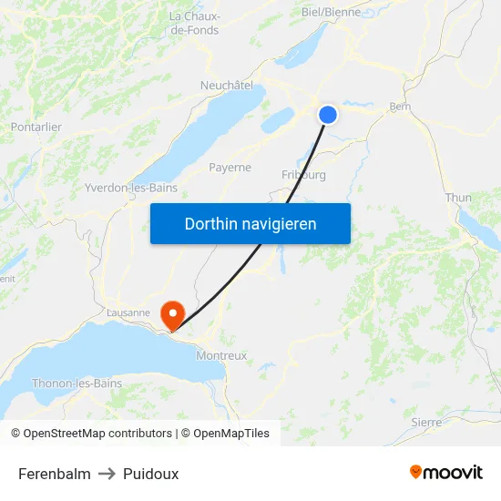 Ferenbalm to Puidoux map