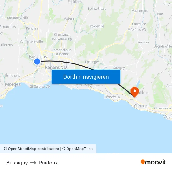 Bussigny to Puidoux map
