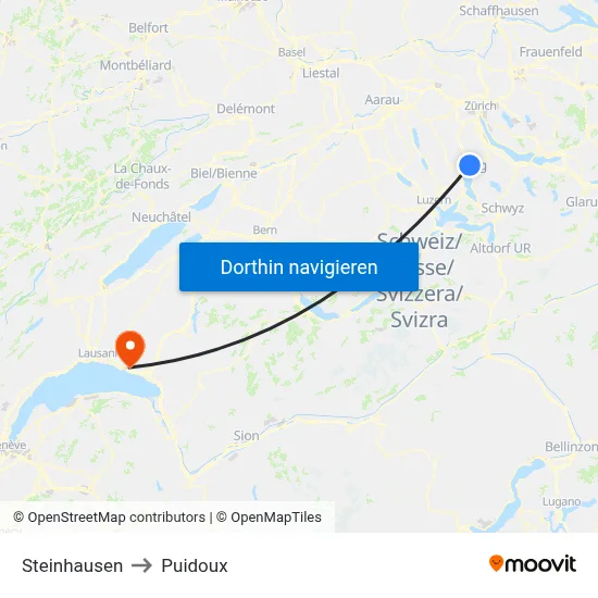Steinhausen to Puidoux map