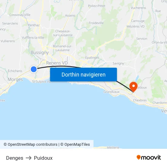 Denges to Puidoux map