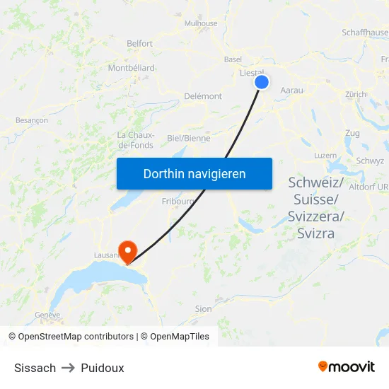 Sissach to Puidoux map
