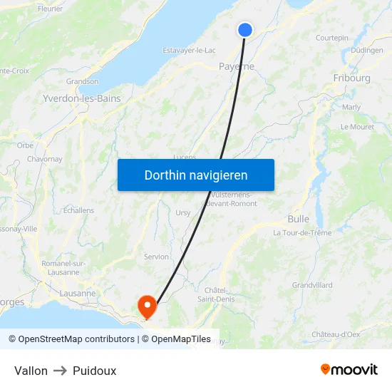 Vallon to Puidoux map
