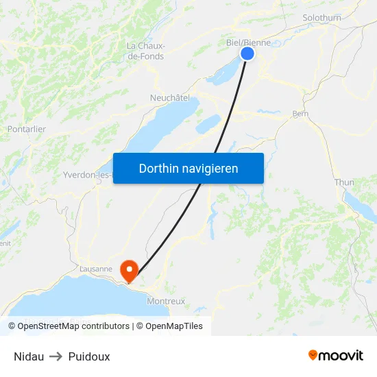 Nidau to Puidoux map