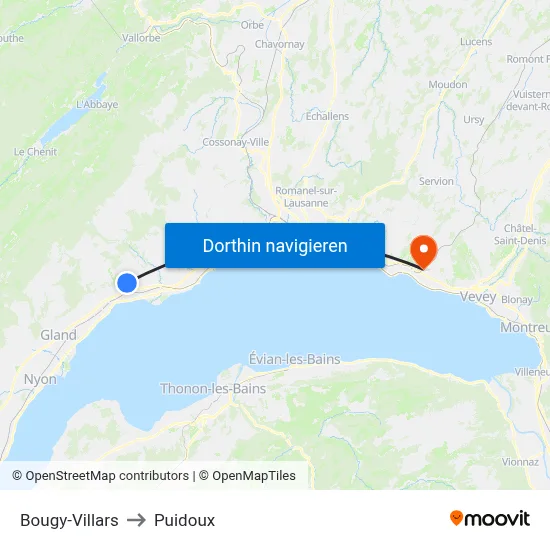 Bougy-Villars to Puidoux map