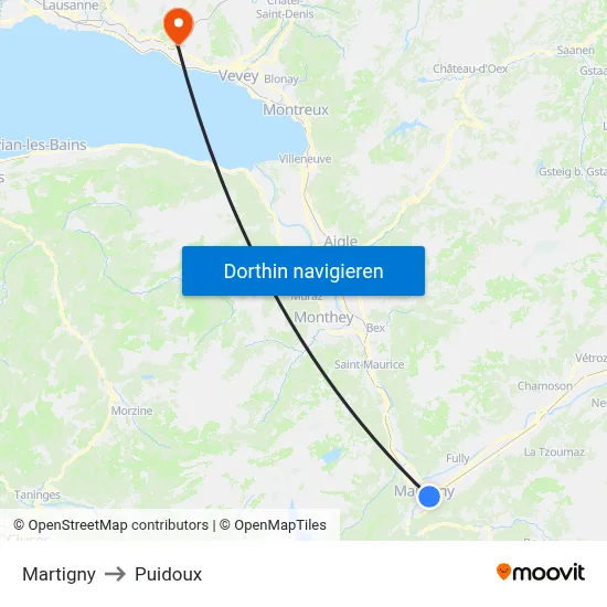 Martigny to Puidoux map