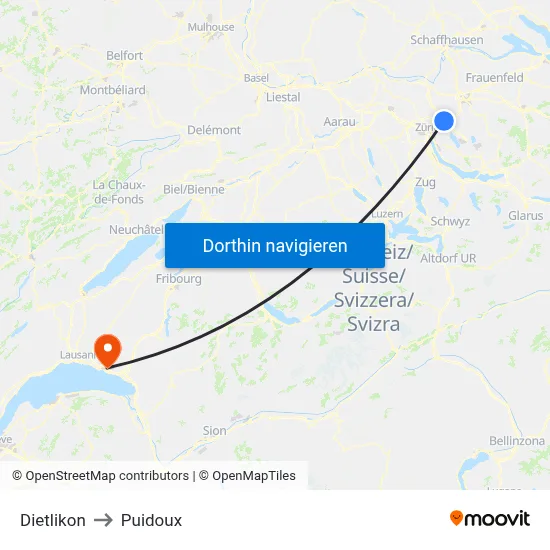 Dietlikon to Puidoux map