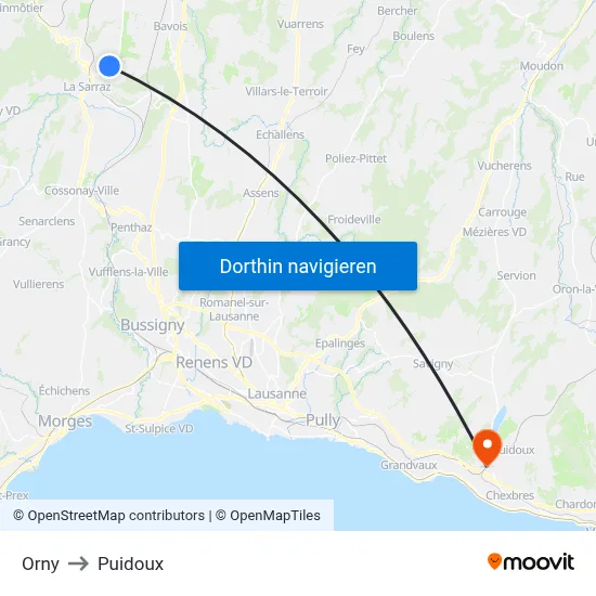 Orny to Puidoux map