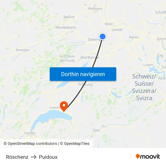 Röschenz to Puidoux map