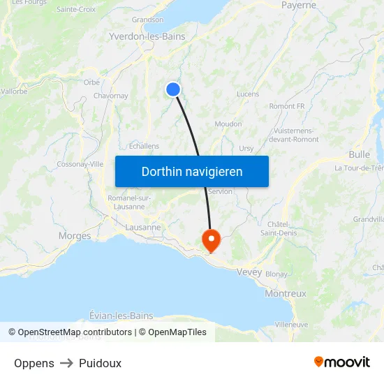 Oppens to Puidoux map
