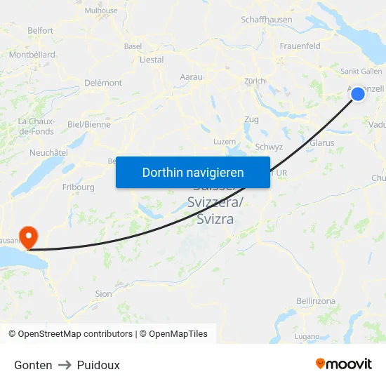 Gonten to Puidoux map