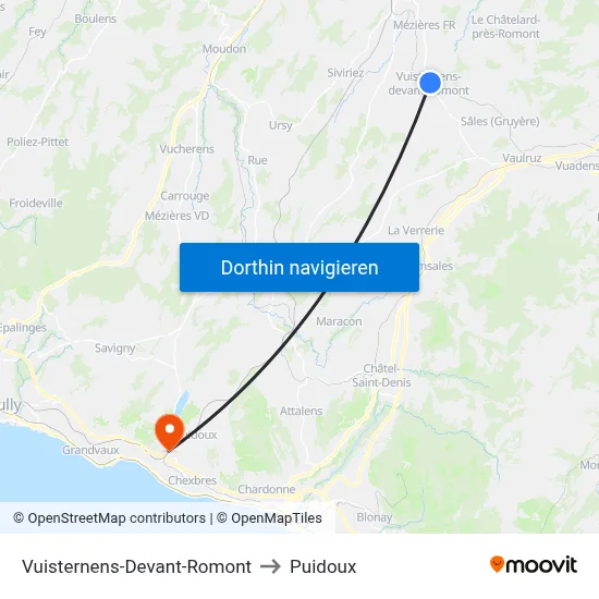 Vuisternens-Devant-Romont to Puidoux map