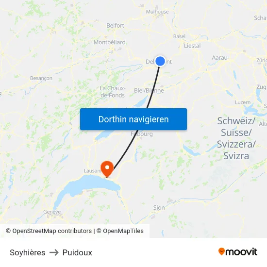 Soyhières to Puidoux map