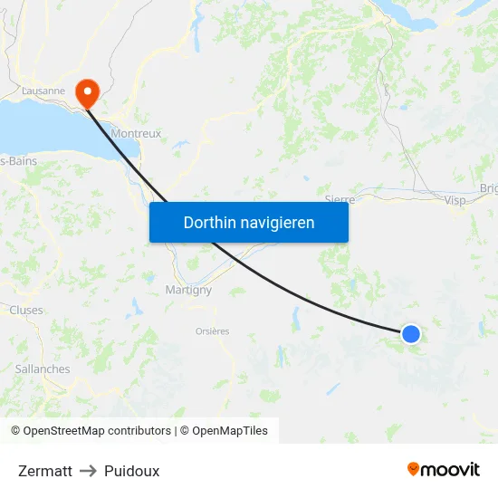 Zermatt to Puidoux map