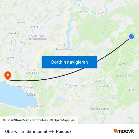 Oberwil Im Simmental to Puidoux map