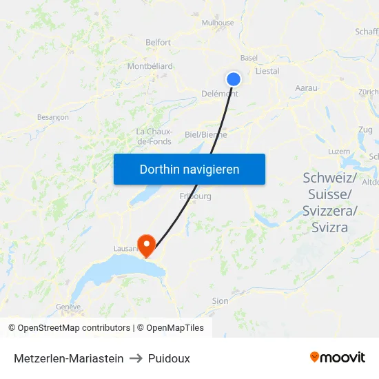 Metzerlen-Mariastein to Puidoux map