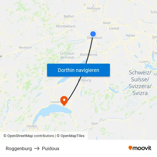 Roggenburg to Puidoux map
