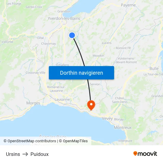 Ursins to Puidoux map