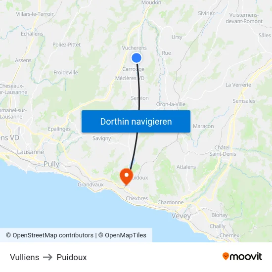 Vulliens to Puidoux map